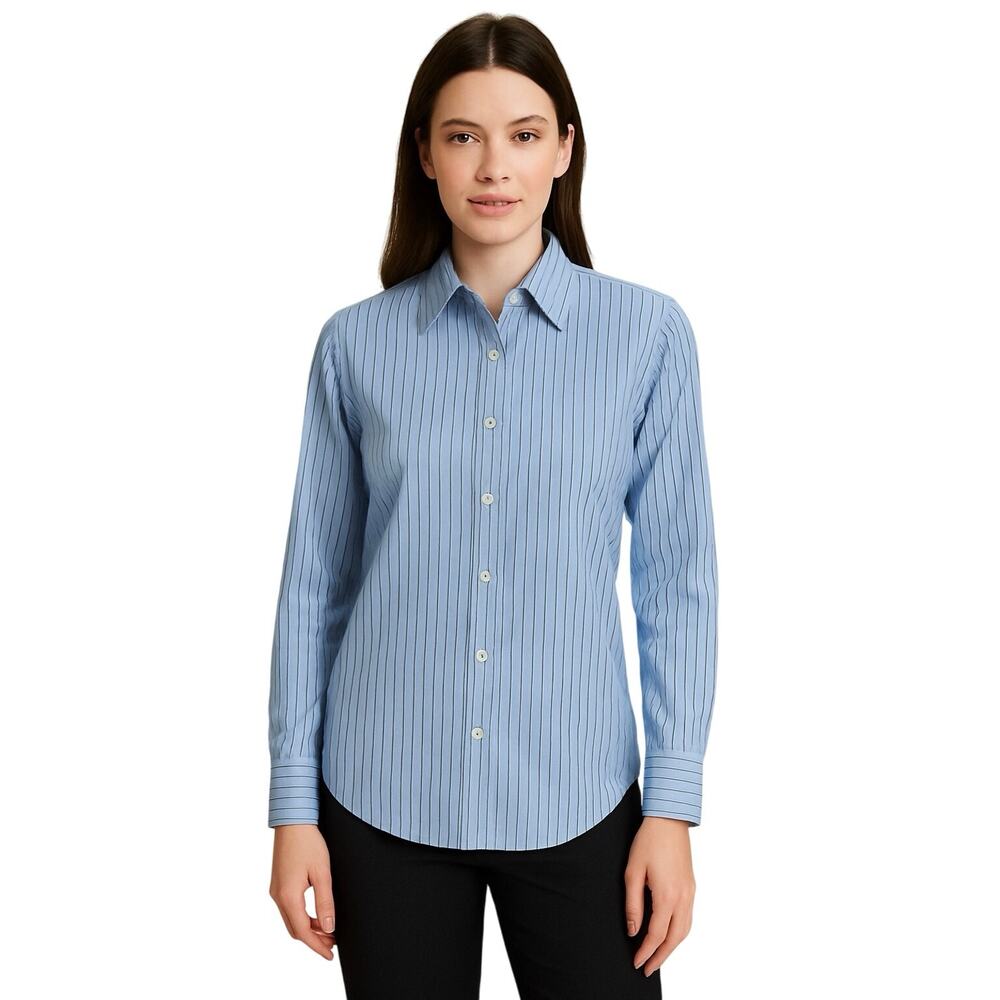 Saks Fifth Avenue Blue White Striped Button Down Shirt Sz 14 Classic Fit Cotton